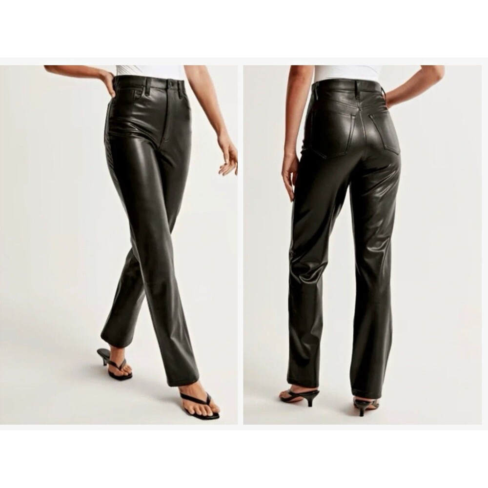 Abercrombie 90s Straight Faux Black Leather Pants Y2K Indie Sleaze Edgy 27